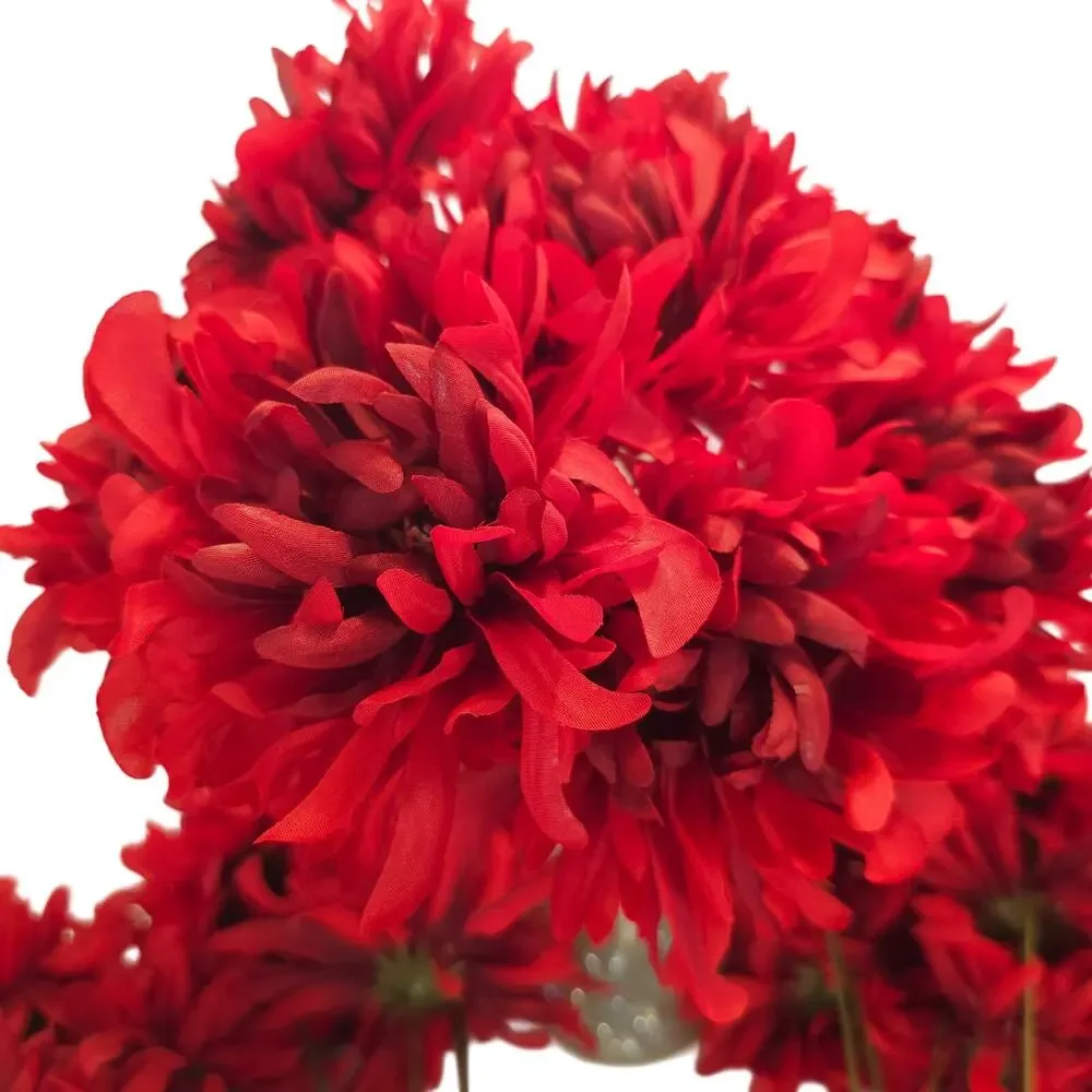 26 Pcs Red Artificial Silk Mum Flower Stems Chrysanthemum Fall Floral Craft Lot